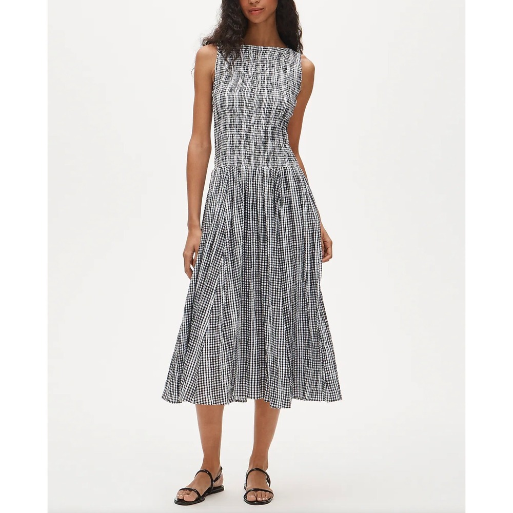 J.Crew | NWT Lina Smocked Midi Dress in Black White Gingham | Sz XS